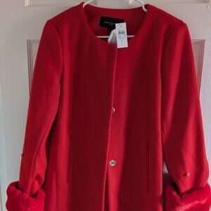 33❤️Ann Taylor Elegant Red Winter Coat — Detachable Faux Fur Cuffs - NWT